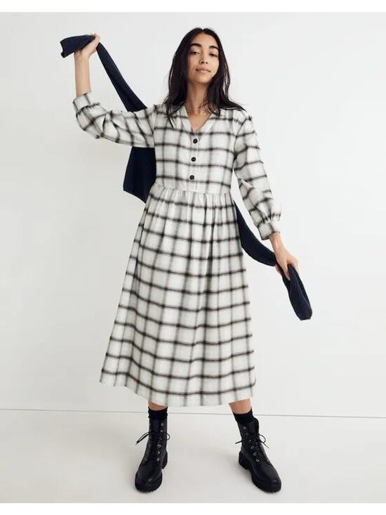 Madewell Dresses & Skirts - Madewell Flannel Button Front Midi Dress Cottagecore Peasant Celestial Blue Sz 8